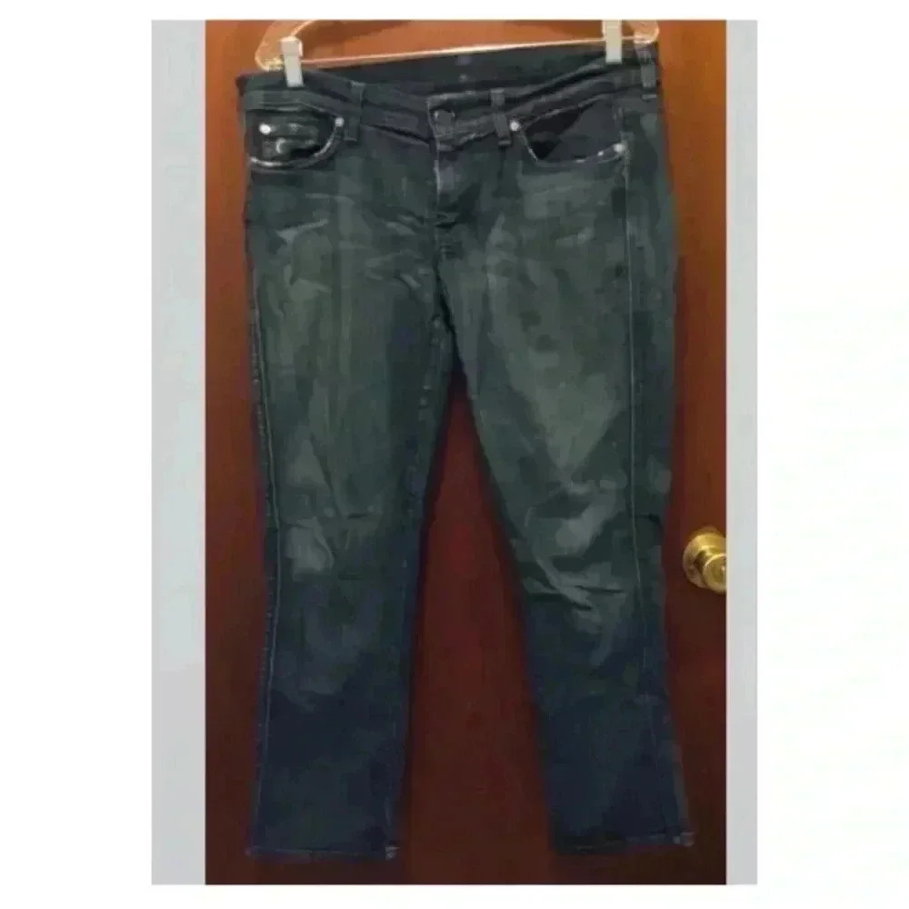 Woman 7 FOR ALL MANKIND blue Edie Flood Dark Denim Slim Crop Jeans Sz 31 X 27
